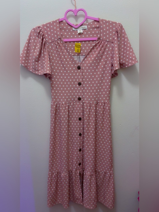 Monteau Los Angeles Dresses & Skirts - Girls' Dusty Pink Polka Dot Button-Front Dress